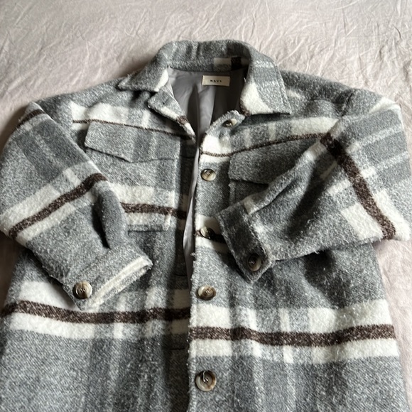 Oversized Plaid Coat NAVY PARIS Made in France Sz S/M 💫 - Picture 6 of 9